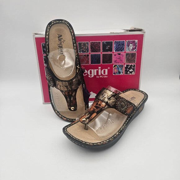 Alegria Carina Roman Bronze Comfort Thong Wedge Sandal Womens EU 40/US 9.5 NEW - Picture 1 of 7